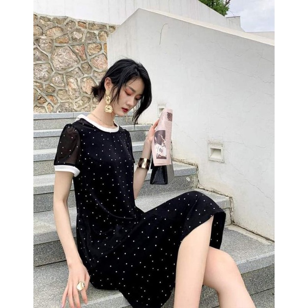 váy chấm bi dáng suông siêu xinh bầu bí bon chen