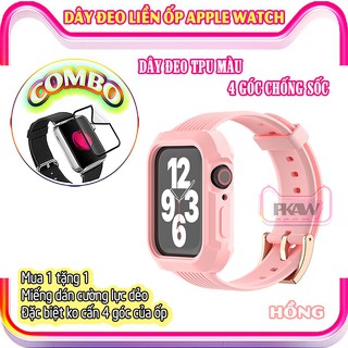 Dây Đeo liền ốp cho Apple Watch 7/6/5/4/3/2/1 size 38/40/41/42/44/45mm TPU Màu 4 Góc Chống Sốc_Hồng (tặng dán AW)