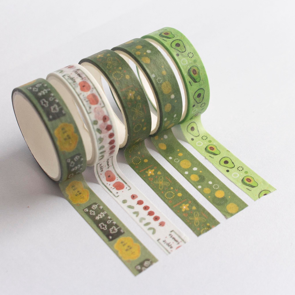 [Size 10mm*2m] Set 5 cuộn băng keo trang trí paper washi tape phong cách Hàn Quốc