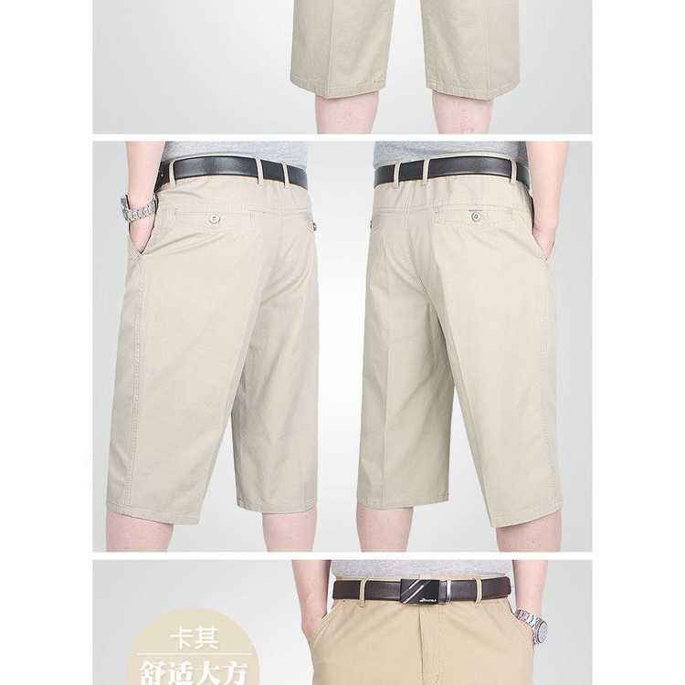 Quần lửng lưng cao chất liệu cotton mỏng phong cách thời trang mùa hè cho nam trung niên