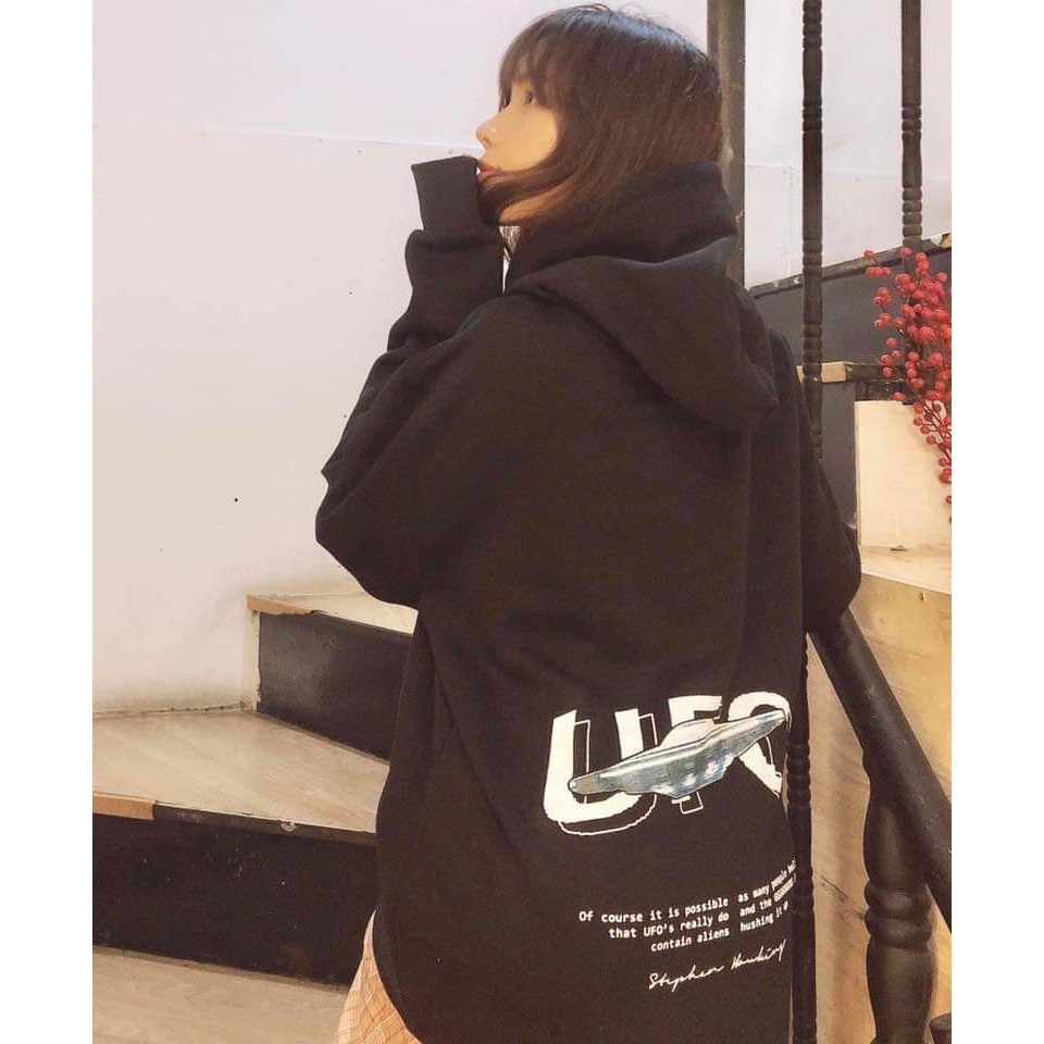 Áo Khoác Hoodie Nữ UFO Form Rộng Có Mũ Dày Dặn, Hoodie Nỉ Bông Chống Nắng Tốt