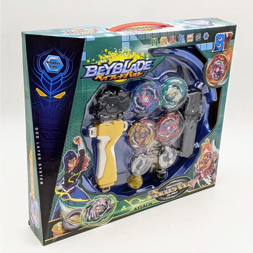 Bộ 4 Con quay BeyBlade + 2 Tay phóng + Sàn đấu - Con quay vòng xoay thần tốc