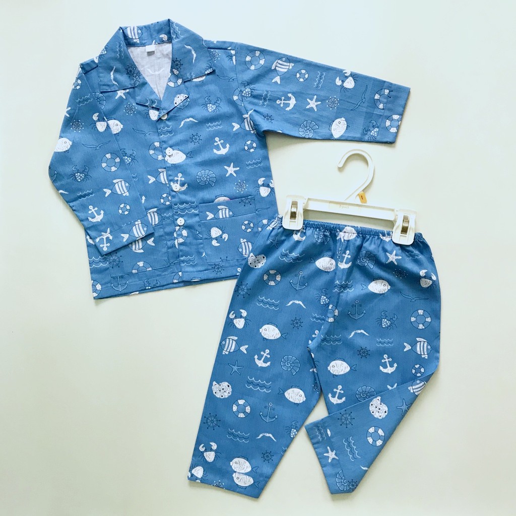 Pijama dài cho bé vải thô cotton hút mồ hôi hình Thế giới động vật size 10-45kg