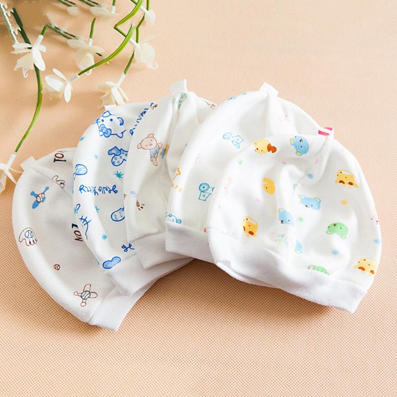 Mũ cotton pha mềm mại giữ ấm họa tiết hoạt hình dễ thương cho bé sơ sinh