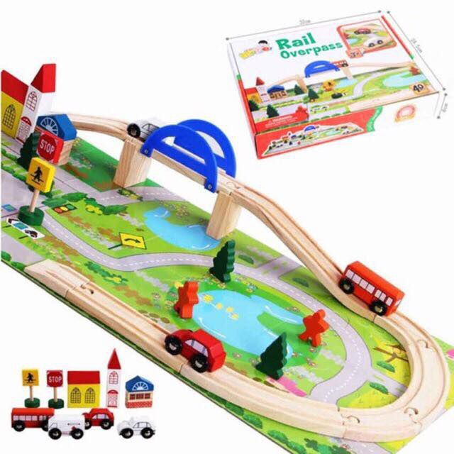 Đồ Chơi Gỗ Thông Minh Phát Triển Tư Duy Cho Bé, Mô Hình Giao Thông Gỗ Rail Overpass Đường Ray Cầu Vượt