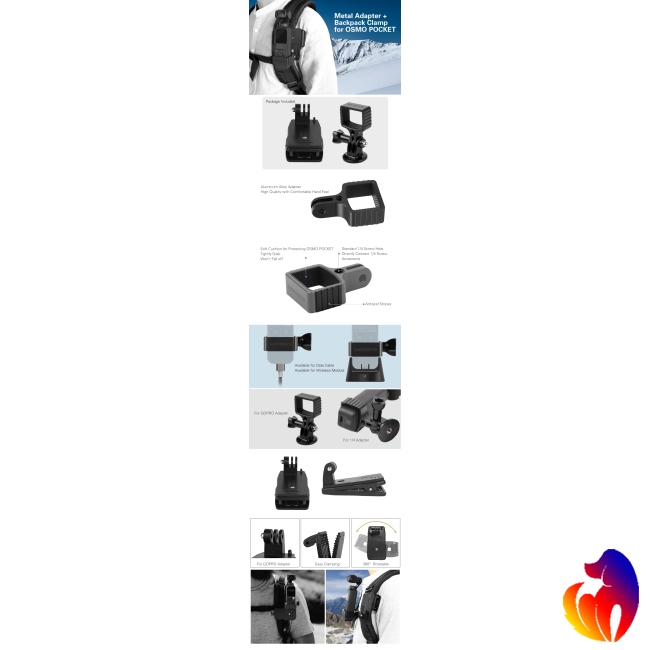 Blackhole Kẹp gắn ba lô hợp kim nhôm cho DJI Osmo Pocket Gimbal GoPro | BigBuy360 - bigbuy360.vn