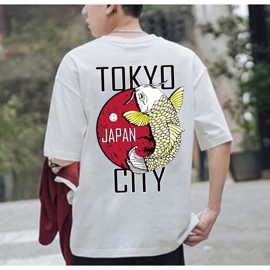 áo thun, áo phông tay lỡ tokyo japan cá chép chip