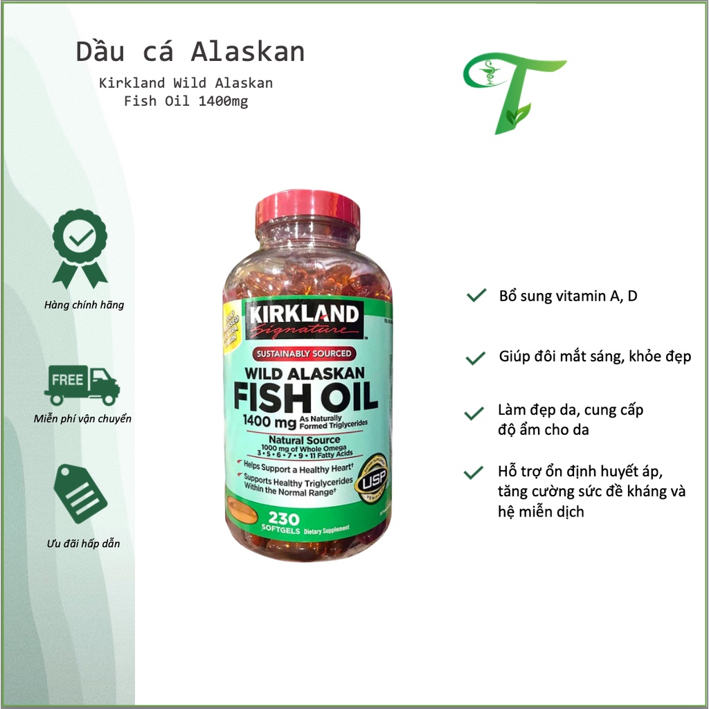 Dầu Cá Hồi Đỏ Kirkland Fish Oil Wild Alaskan Bổ Sung Omega 3-6-9 Hũ 230 Viên