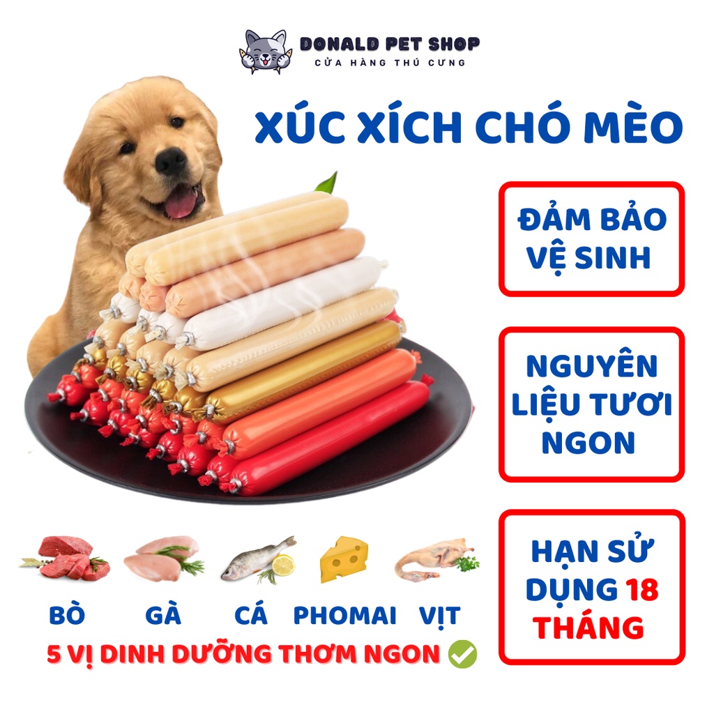 Xúc xích chó mèo ăn liền nhiều dinh dưỡng, 5 vị bò cá gà vịt phomai thơm nức Donald Pet Shop