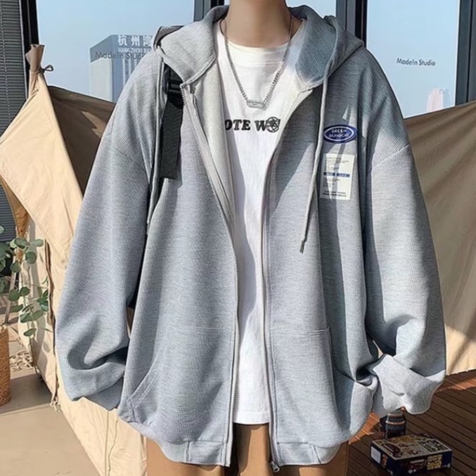 Áo hoodie unisex thời trang áo hoodie dây kéo áo dài tay áo varsity jacket phong cách Hàn Quốc áo hoodie nữ trẻ tuổi đen trắng áo khoác hoodie