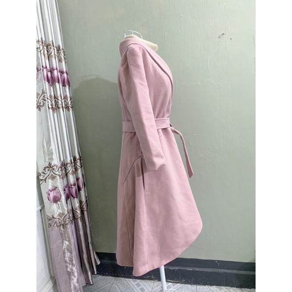 Áo khoác dạ dáng váy màu hồng phấn dễ thương