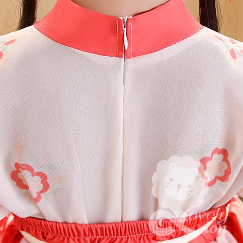 Bộ hán phục công chúa màu đỏ in hoa văn cho bé gái + Tặng khăn lụa