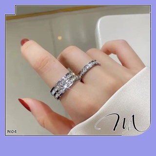 Nhẫn Titan nam nữ unisex 1 hàng đá vuông cao cấp - Măng’s House N04