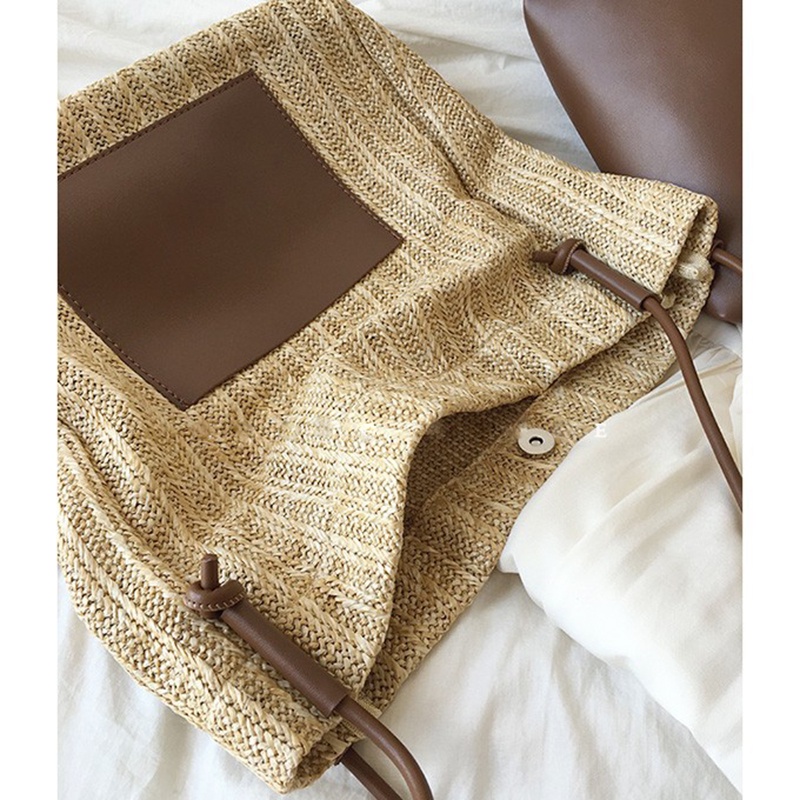 Túi đeo vai IELGY đan rơm dung tích lớn phong cách cổ điển thời trang đi biển cho nữ