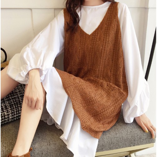 ( ORDER ) Đầm suông điệu đà nữ tính kết hợp váy len hai mảnh