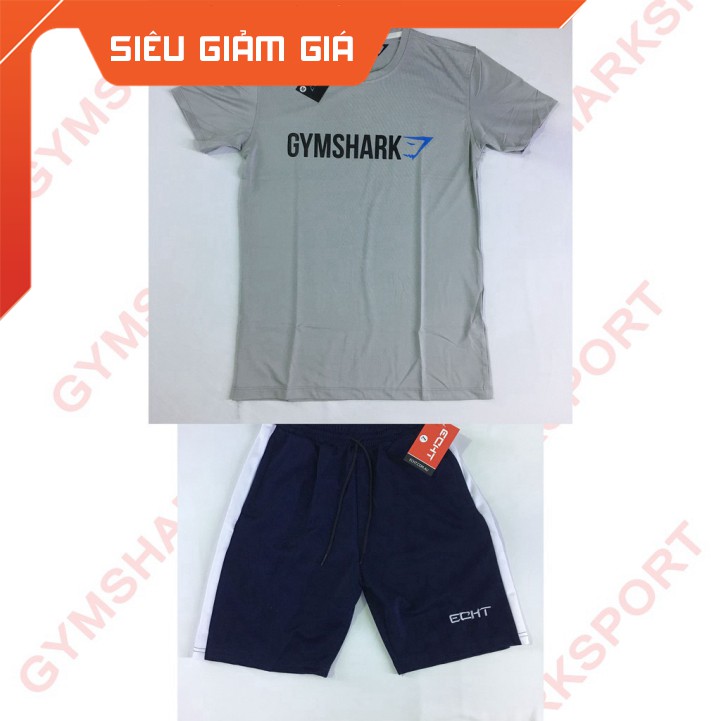 [hàng mới về] Bộ Áo Thun thể thao Gymshark ngang Xám Quần thể ECHT Logo thêu vải thun poly Xanh than