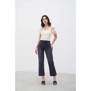 Áo croptop SheByShj tay bồng màu vàng nhạt - Yellow Jennie Top