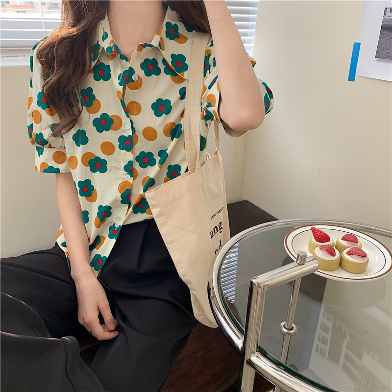 Áo sơ mi tay ngắn cổ bẻ kiểu dáng thời trang phong cách Hàn Quốc dành cho nữ | BigBuy360 - bigbuy360.vn