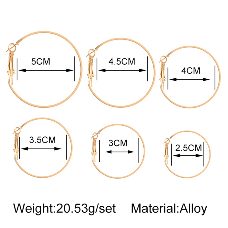 Set gồm 6 khuyên tai vòng tròn mạ vàng mạ bạc phong cách cổ điển dành cho nữ