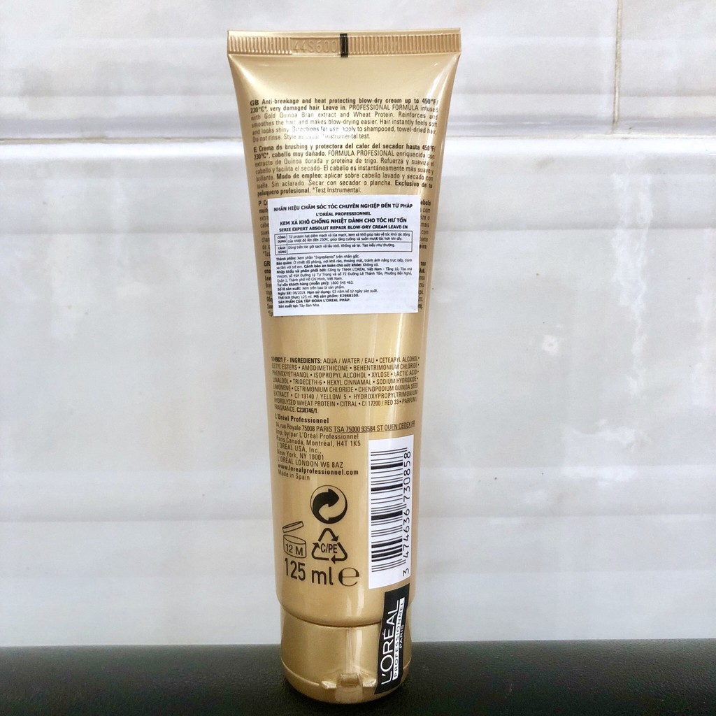 Kem dưỡng xả khô chống nhiệt dành cho tóc hư tổn Absolut Repair Blow - Dry Cream Leave - In 125ml