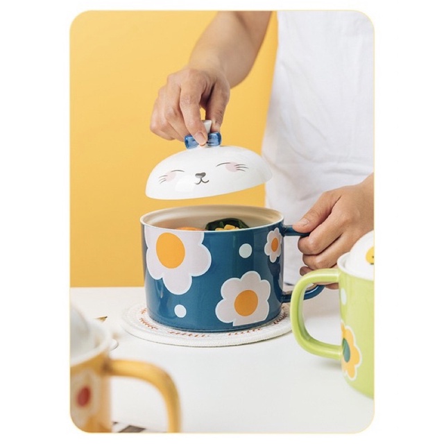 Tô sứ có nắp ngộ nghĩnh, bát ăn mì có quai, chén sứ cỡ lớn đựng canh, súp, mì siêu tiện lợi