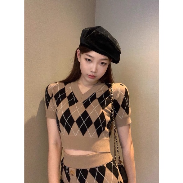 Set váy len kẻ caro RETRO ulzzang ôm body HOT FASHIONITA 2021 KÈM 2 Ảnh thật cuối