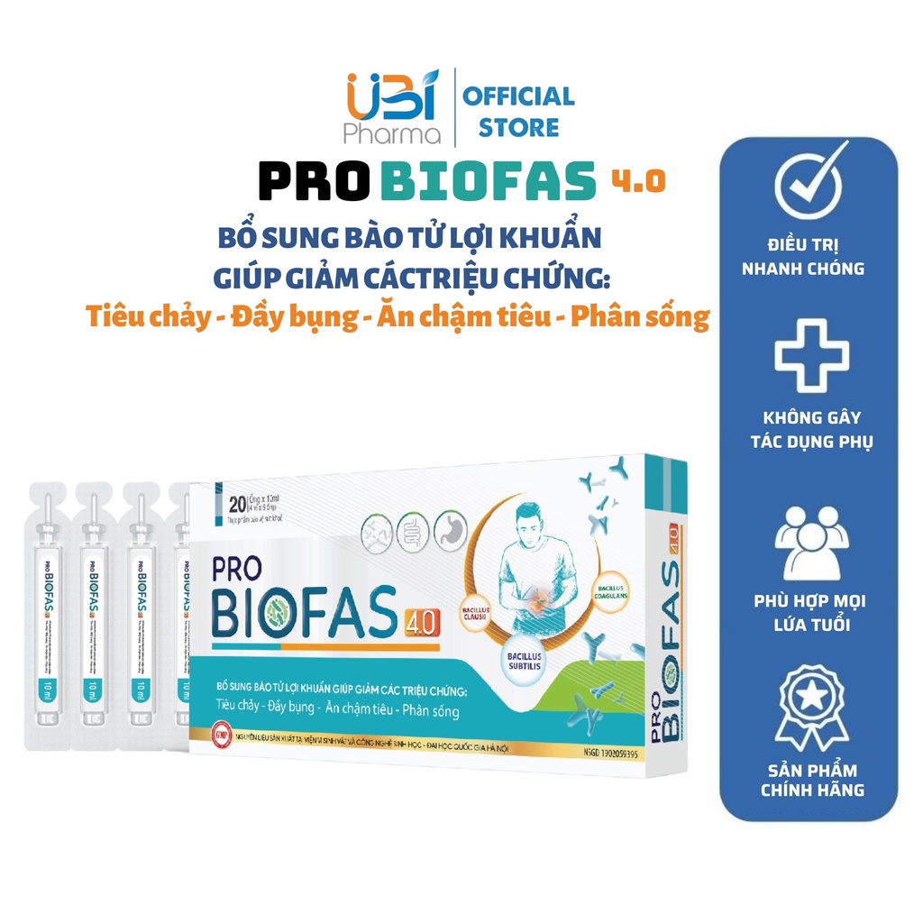 Men vi sinh bổ sung bào tử lợi khuẩn PROBIOFAS 4.0 UBI PHARMA hỗ trợ tiêu hóa 20 ống x 10ml
