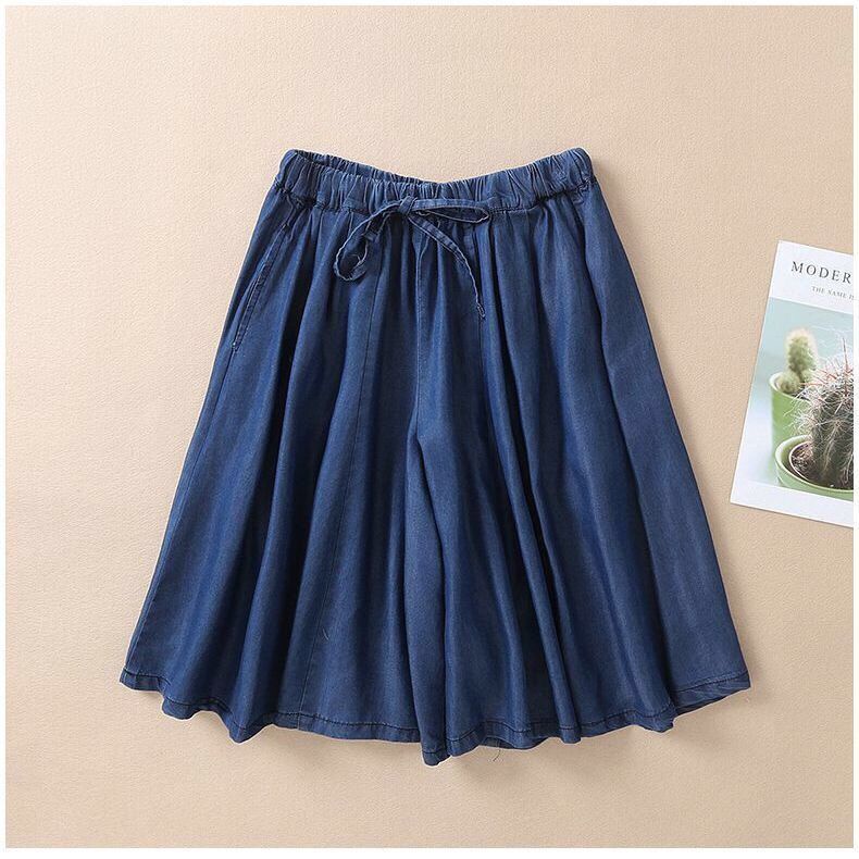 Quần Short Denim Tencel Ống Rộng Lưng Thun Cao Co Giãn Phong Cách Hàn Quốc Thời Trang Xuân Hè Kích Thước Lớn 2022 Mới Dành Cho Nữ