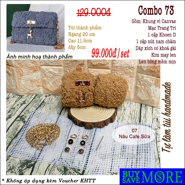 Combo 73 - Tự làm túi bông len handmade - túi diy, bộ nguyên liệu đầy đủ.