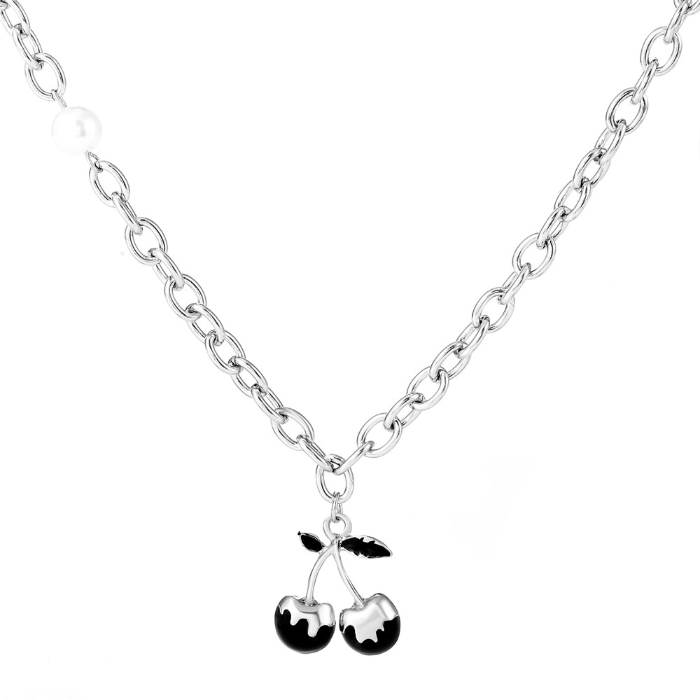 Vòng cổ Kim Loại Dày Mặt Hình Quả Cherry Màu Đen Phong Cách Hip Hop Punk Dành Cho Nữ Dự Tiệc