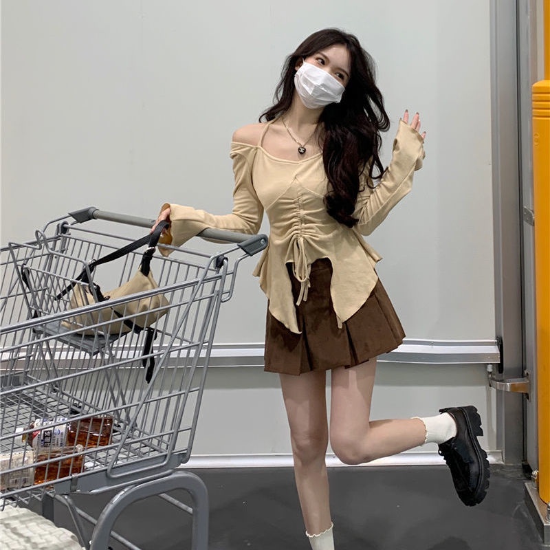 ❍♝Chân Váy Xếp Ly Phối Dây Rút Phong Cách Mới Ngọt Ngào Thời Trang
