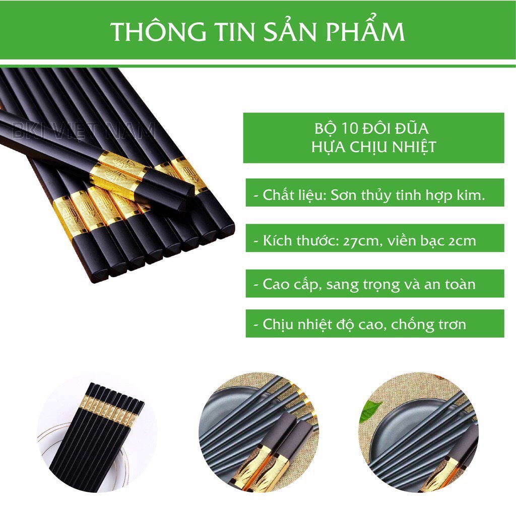 Hộp 100 đôi đũa ăn cơm nhựa Nhật Bản dành làm quà tặng cao cấp khảm vàng chịu nhiệt chống trơn tốt 27cm