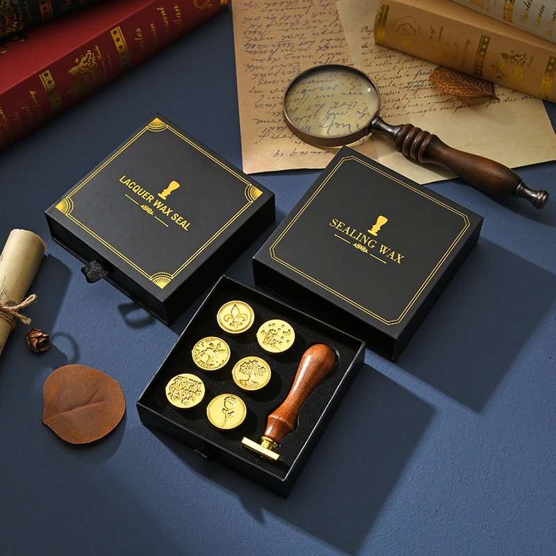 Bộ Con Dấu Đóng Sáp Niêm Phong Thiệp Mời Lưu Niệm Thẻ Bài In Hình Hoa Lá