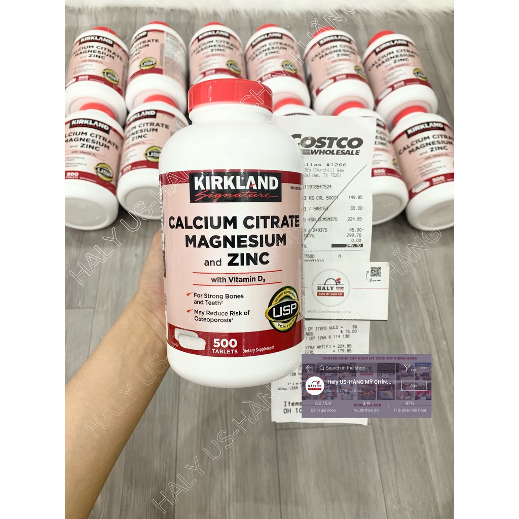 Viên Uống Bổ Sung Canxi cho xương chắc khỏe Kirkland Calcium Citrate Magnesium and ZinC 500 Viên
