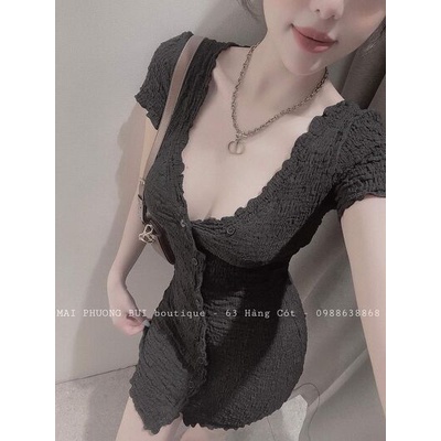 Váy xốp cổ v khuy nhiều màu dáng body ngắn