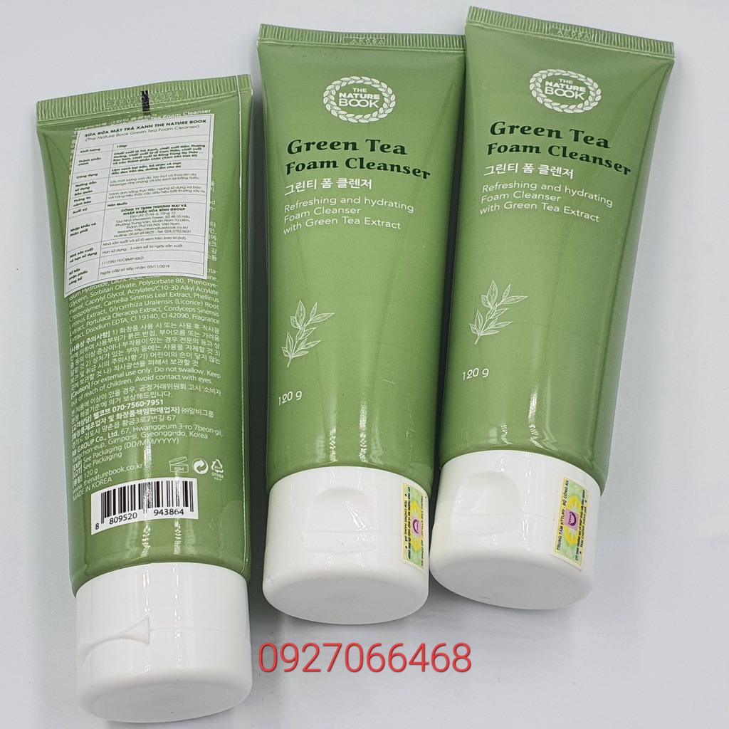 Sữa rửa mặt trà xanh The Nature Book, Sữa rửa mặt sạch sâu cho da dầu, da mụn, da nhạy cảm chính hãng Hàn Quốc 120g