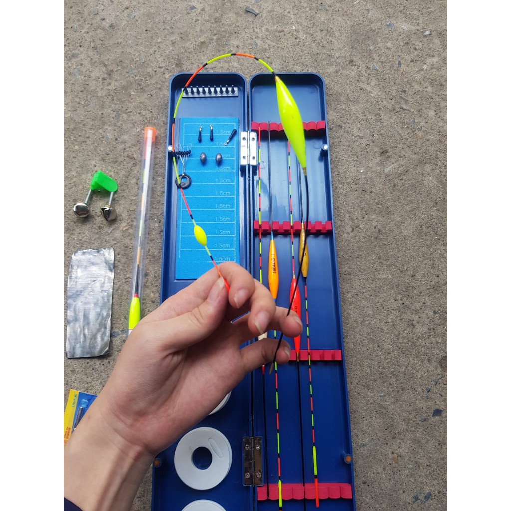 Hộp bộ phao câu đài kèm phao và phụ kiện câu đài- cần tay_hộp phao xanh+tặng kèm phao câu đêm