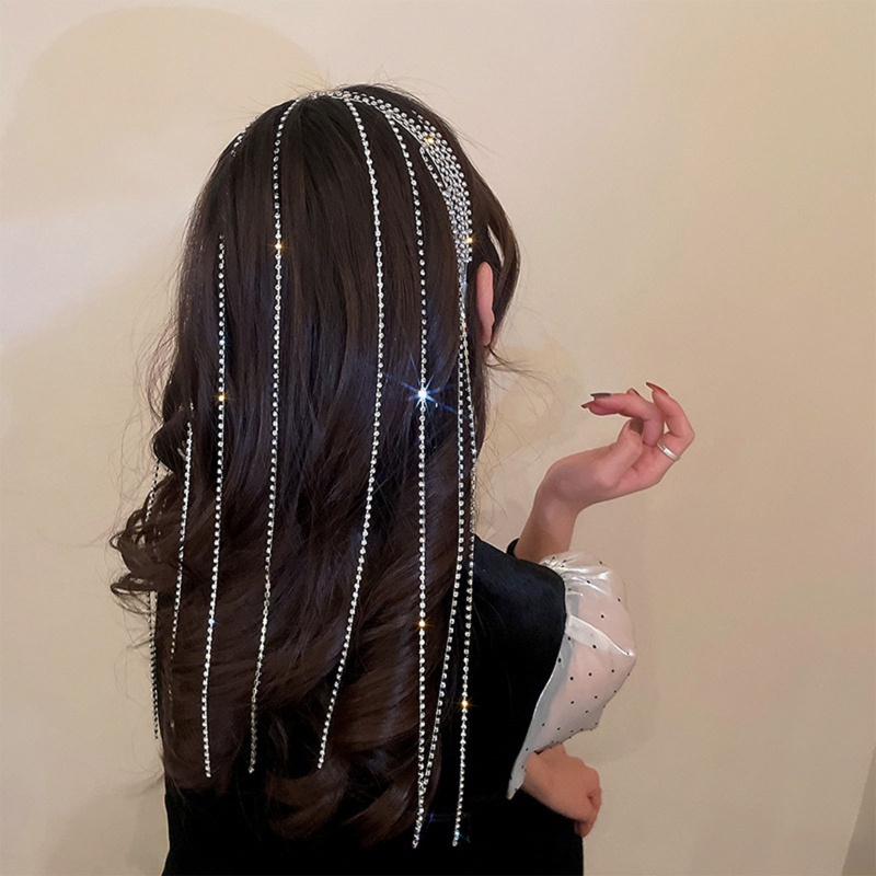 Băng Đô Cài Tóc Đính Đá Phối Tua Rua Dài Thời Trang Cho Nữ