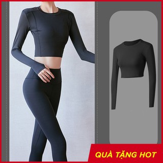 Áo thể thao nữ croptop dài tay Louro FA60, kiểu áo tập gym nữ trơn co giãn, tập luyện thoải mái