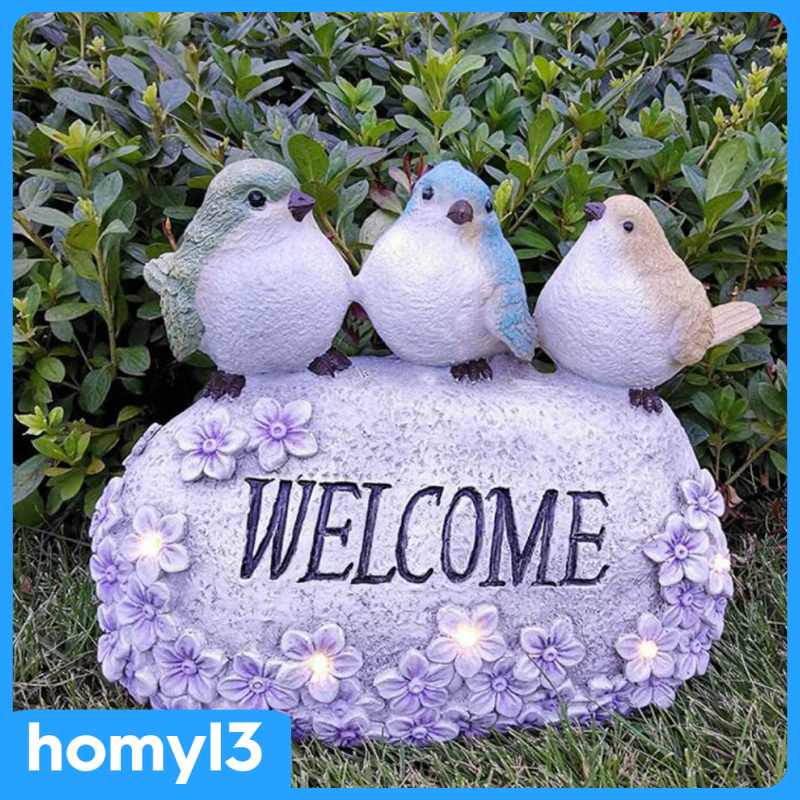 [Kayla's 3C]Solar LED Welcome Sign Garden Birds Statue Ornaments,Made of Highly Detailed Sculpted Durable Waterproof Resin