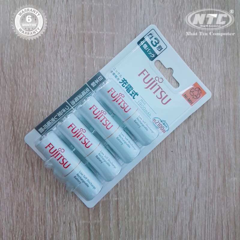 Vỉ 4 viên pin sạc AA Fujitsu 1900mAh made in JAPAN - nội địa Nhật Bản (trắng)