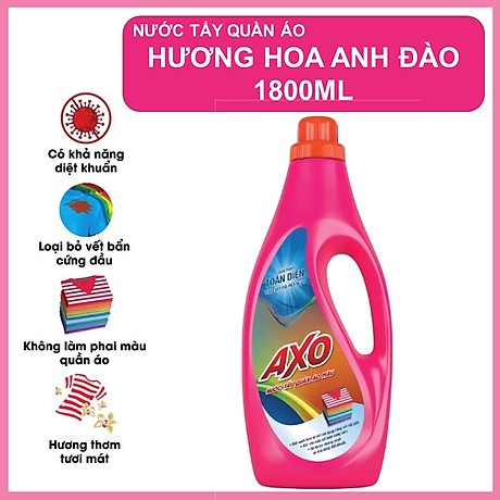 [Siêu sạch]Nước Tẩy Quần Áo Màu AXO Hương Hoa Đào Chai 1.8L