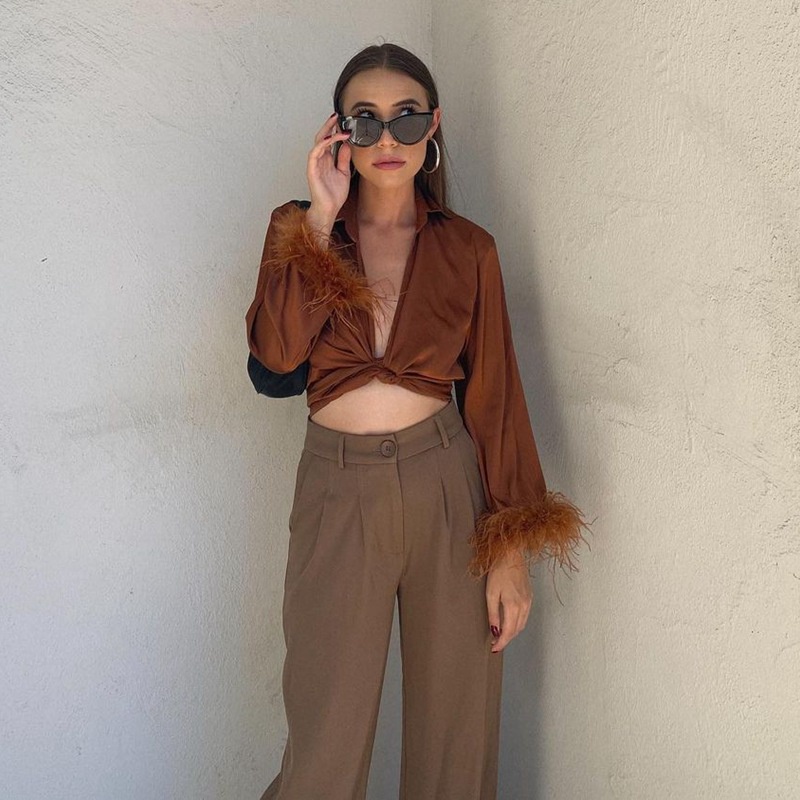 Áo Nhung Tay Dài Cổ Chữ V Thiết Kế Quyến Rũ Cho Phái Nữ