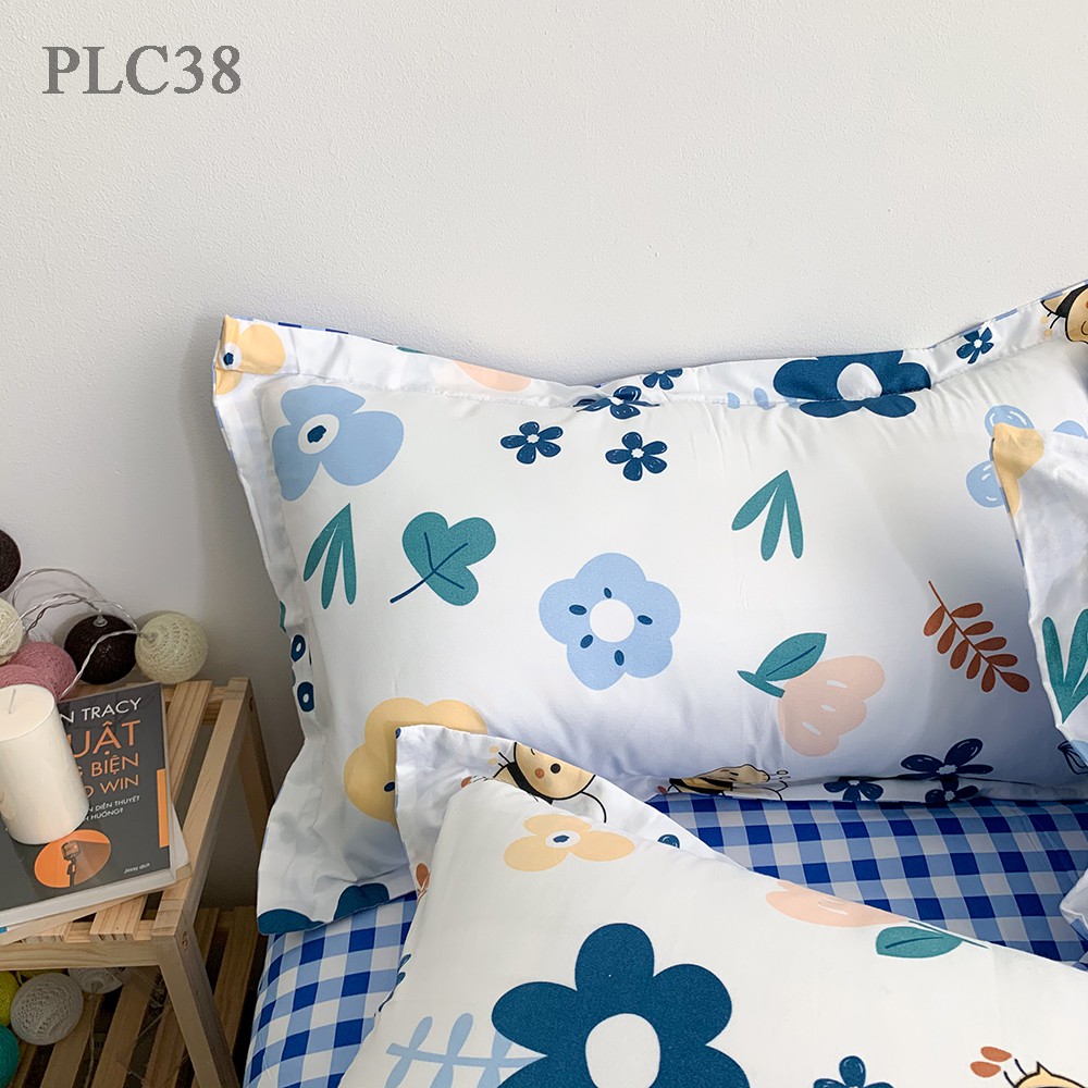 Bộ chăn ga gối poly cotton REE Bedding đủ size giường nệm hoa xanh dương PLC38