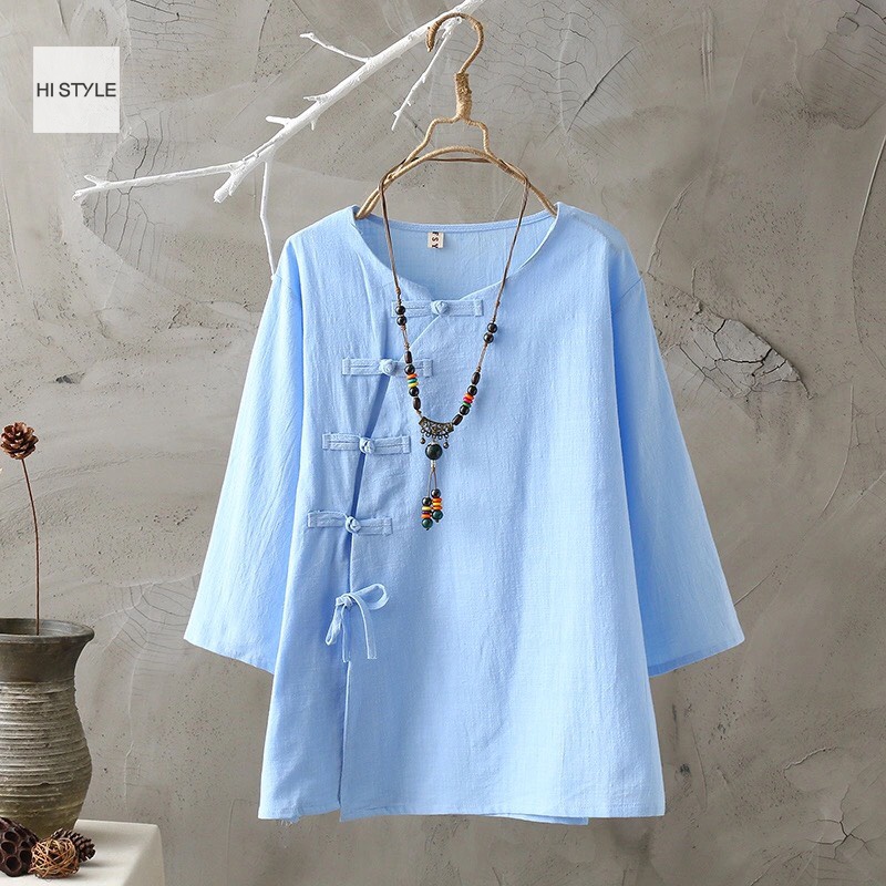 Áo sơ mi Hán Phục Cách Tân lỡ tay form dáng rộng 100% Cotton linen Thời Trang sơ mi freesize