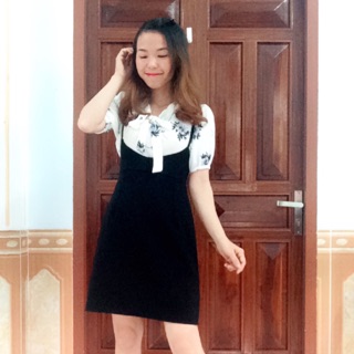 Set yếm & áo sơ mi nơ
