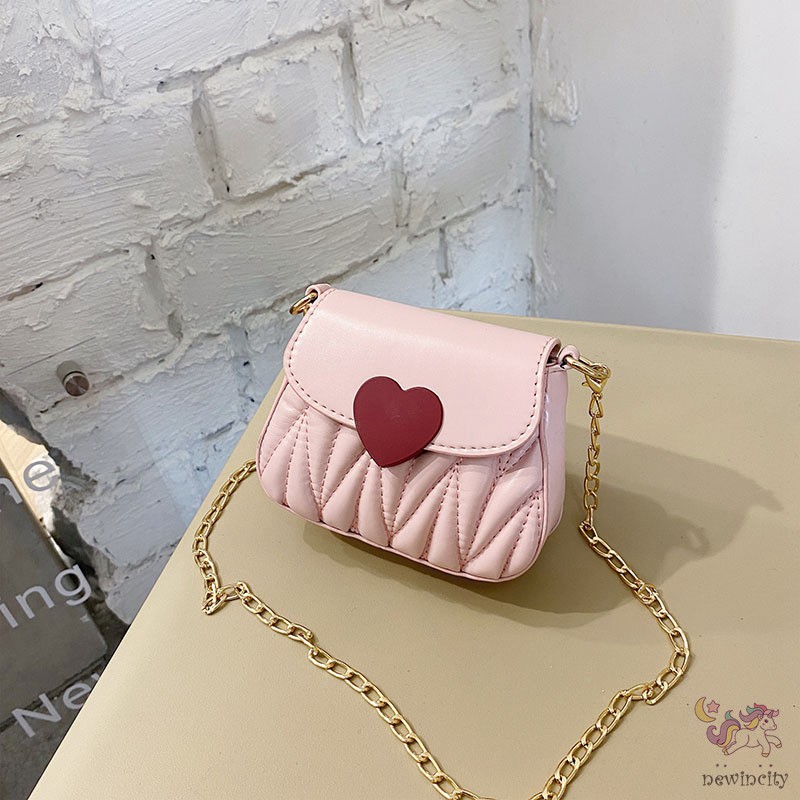 Túi đeo chéo thiết kế trang trí hình trái tim phong cách Hàn Quốc xinh xắn dành cho bé gái