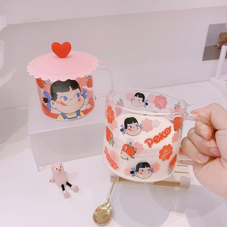 W&G Cốc Uống Sữa Bằng Thủy Tinh Cách Nhiệt Họa Tiết Dâu Tây Đáng Yêu Đa Dụng