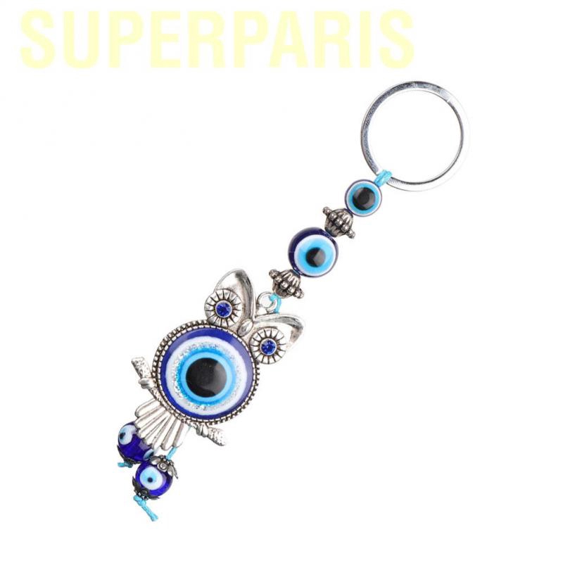 Superparis Blue Evil Eye Owl Keychain Key Chain Wall Hanging Ornament Turkish Glass Amulet Charm Pendant Blessing Gift