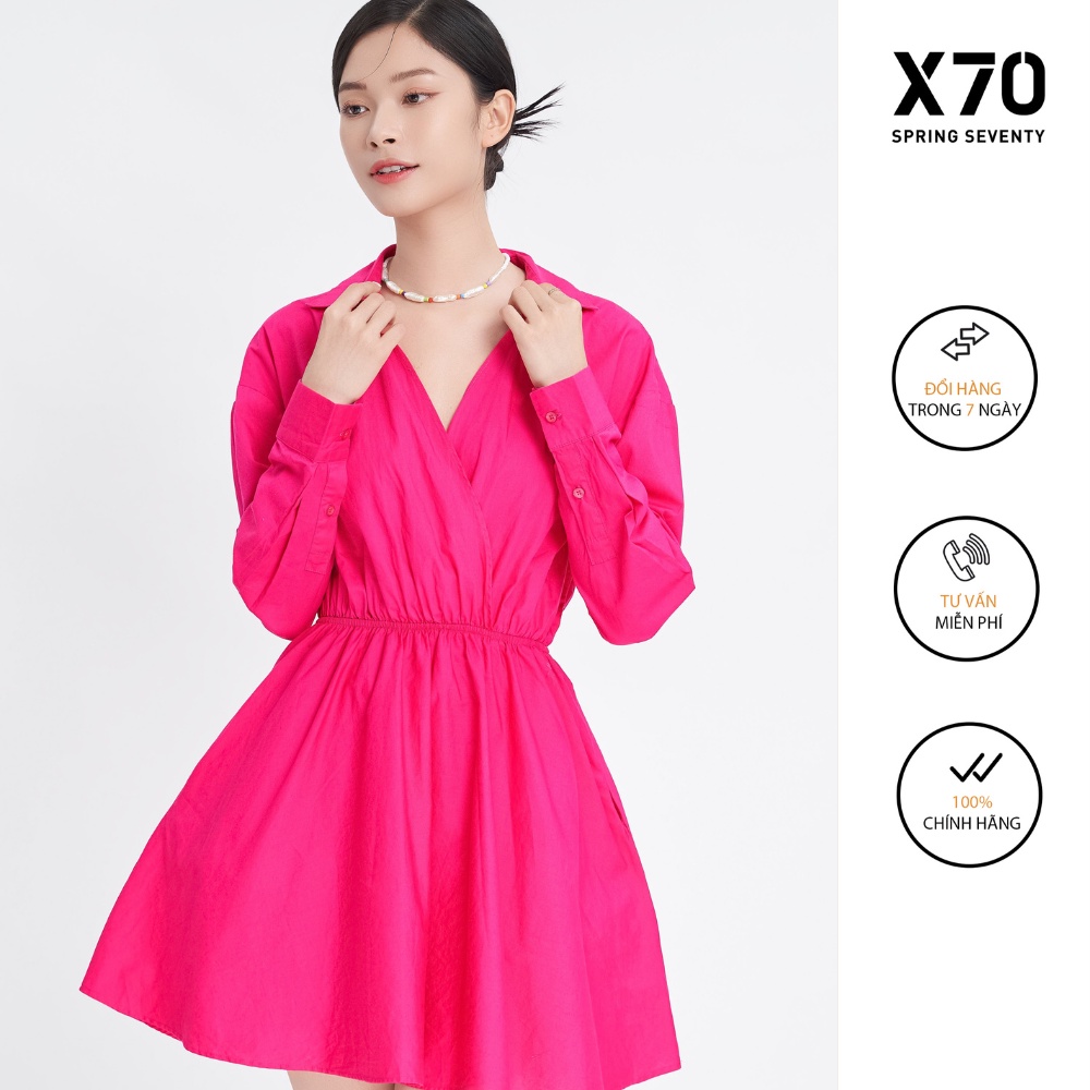 Đầm Nữ Trơn Dáng Xòe Cách Điệu Tay Dài Thời Trang X70 - 00800005